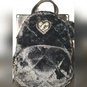 Juicy Couture Black Faux Fur Backpack with Ghost Scarf